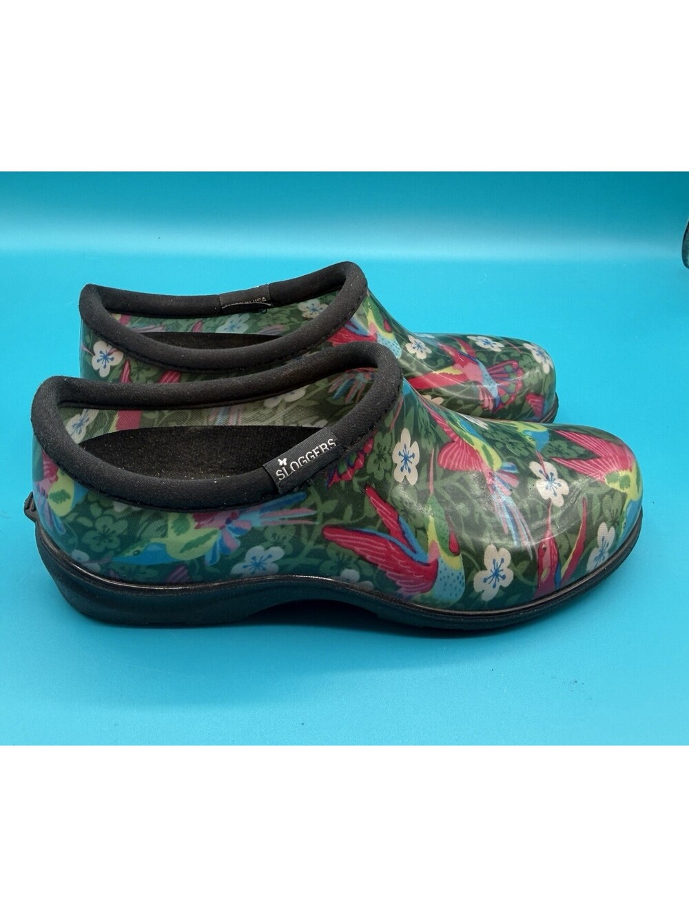 Sloggers Hummingbird Print Waterproof Slip On Garden Clogs Size 6 GUC